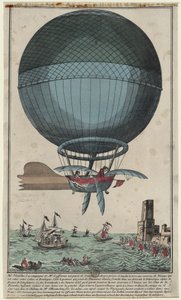 Jean Pierre Blanchard en John Jefferies arriveren in Calais na het oversteken van het Engelse Kanaal in een heteluchtballon, 1785 door Unbekannt