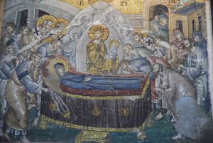 Kariye Camii (St Saviour in Chora kerk) fresco: Ontslapen (Maria