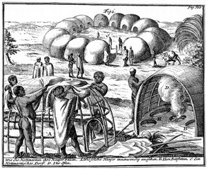 Khoikhoi hutten en kraal, Zuid-Afrika, 1931 door Unbekannt
