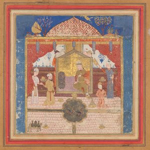 Khusrau Parviz voor zijn vader Hurmuzd, folio uit een Shahnama door Unbekannt