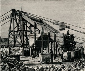 Kimbereley Diamantmijn: apparaat voor het opheffen van de diamantdragende aarde, 1896