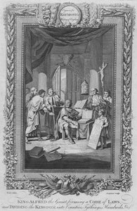 Koning Alfred de Grote, vormt een wetboek en verdeelt het koninkrijk in graafschappen, ca. 1787