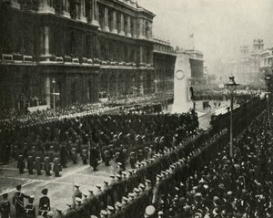 Koning George VI bij de Wapenstilstandsdag ceremonie bij het Cenotaaf, Whitehall, 11 november 1936 door Unbekannt