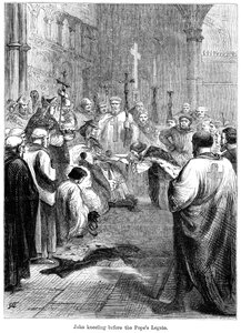 Koning Jan 1167-1216 knielend voor de pauselijke legaat, 1213 door Unbekannt