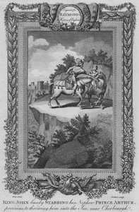 Koning Jan steekt zijn neef Prins Arthur laf neer, voordat hij hem in zee gooit, c1787