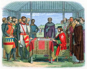 Koning Jan ondertekent de Magna Carta in Runnymede, Surrey, 15 juni 1215 door Unbekannt