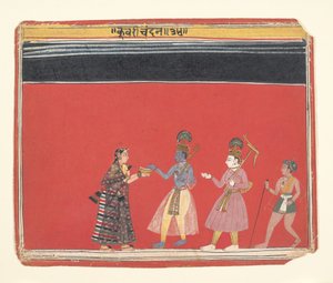 Krishna accepteert een offer van de gebochelde vrouw Trivakra, ca. 1650 door Unbekannt