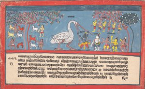 Krishna doodt Bakasura, de kraandemon, uit een verspreide Bhagavata Purana door Unbekannt