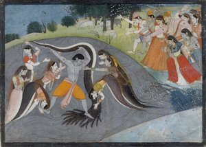 Krishna die Kaliya, de Slangendemon, Onderwerpt: Folio uit een Bhagavata Purana Serie, ca. 1785 door Unbekannt