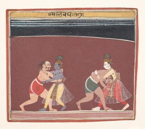 Krishna en Balarama vechten tegen de Boze Koning Kamsa