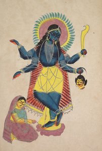Krishna als Kali aanbeden door Radha, 1800s