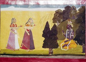 Krishna met fluit, benaderd door twee dames door Unbekannt