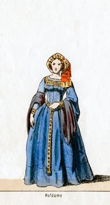 Hofdame, kostuumontwerp voor Shakespeares toneelstuk, Henry VIII, 19e eeuw
