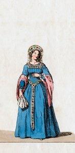 Hofdame, kostuumontwerp voor Shakespeares toneelstuk, Henry VIII