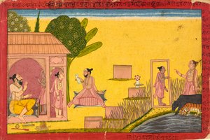 Lakshmana bij de hermitage, folio uit een Ramayana, ca. 1690-1710 door Unbekannt