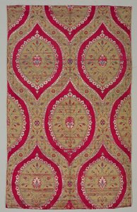 Lampas met bloemmedaillons in ogivaal raster, 1550-1575 door Unbekannt