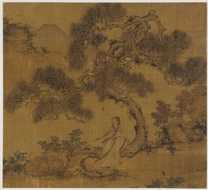 Landschap: een man onder een den, Ming-dynastie, 1368-1644 door Unbekannt