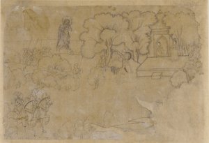 Landschap met een figuur van de Maagd Maria door Unbekannt