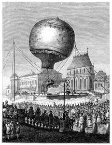 Lancering van een heteluchtballon, eind 18e eeuw, 1885