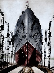 Lancering van de Cunard oceaanstomer 