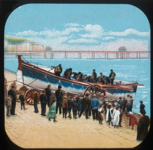 Het lanceren van de reddingsboot, ca. 1900