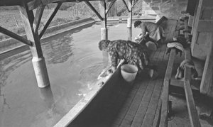 Wasvrouw in een dorp in Frankrijk 1966