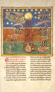 Blad uit een Beatus-manuscript: bij de klaroen van de vijfde engelentrompet