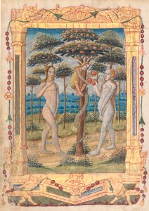 Blad uit een Getijdenboek: Adam en Eva en de Val van de Mens (recto) door Unbekannt