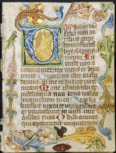 Blad uit een Getijdenboek: Initiaal V met Bloemenrand, ca. 1460-1500 door Unbekannt