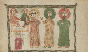 Blad uit een evangelieboek met vier staande evangelisten door Unbekannt