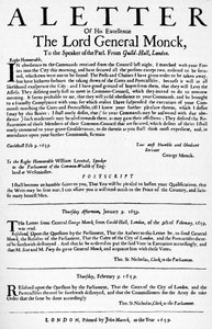 Brief van generaal Monck aan de voorzitter van het Lagerhuis, 1659 door Unbekannt