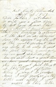 Brief ondertekend door David T. Massey, Fort Curtis, Helena, Ark., aan zijn vader (Nathan Massey), 21 april 1863