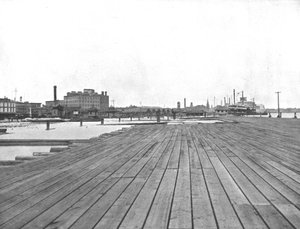 Levee en stoombootlanding, New Orleans, Louisiana, VS