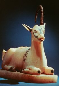 Deksel van een zalfpot in de vorm van een steenbok, uit het graf van Toetanchamon, 14e eeuw v.Chr.