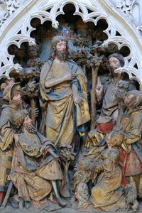 Leven van Sint-Jan de Doper: "Sint-Jan de Doper toont de ring van God." Hoog reliëf van het noordelijke uiteinde van het noordkoor (1531). Kathedraal van Amiens, Amiens, Frankrijk
