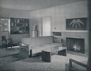 Woonkamer ontworpen door Honor Easton en Alyne Whalen in een huis in Los Angeles, 1942 door Unbekannt