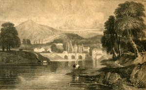 Llangollen Brug, Kasteel Dinas Bran, aan de rivier de Dee: Noord-Wales, 19e eeuw
