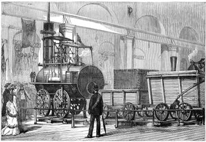 Locomotion, de eerste stoomlocomotief, bij het Railway Jubilee, Darlington, Durham, 19e eeuw door Unbekannt