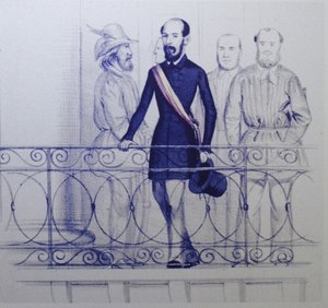Lorenzo Brentano op het balkon van het stadhuis in Karlsruhe door Unbekannt