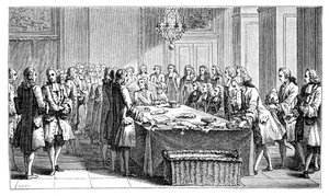 Lodewijk XV ondertekent het nieuwe verdrag, 1757, 1885 door Unbekannt