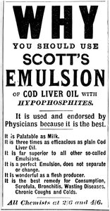 Tijdschriftadvertentie voor Scotts Emulsie van Levertraan, 1890