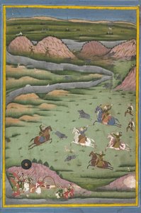 Maharana Amar Singh II of Sangram Singh op jacht naar wilde zwijnen, 19e eeuw door Unbekannt