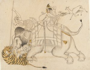 Maharao Shatru Sal II jaagt op een tijger door Unbekannt