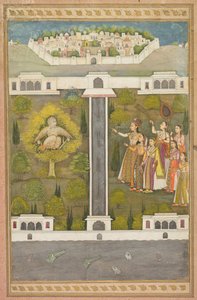 Mahliqa, Dochter van de Keizer van China, wijzend naar de Vogelman Khwaja Mubarak...verso, ca. 171 door Unbekannt