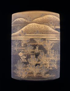 Makie lak inro versierd met gestileerde pijnbomen en heuvels, late Edo-periode, Japan, 1750-1850 door Unbekannt