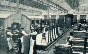 Het maken van een spoorwegwagon, 1922 door Unbekannt