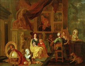 Schilder met Familie in zijn Atelier
