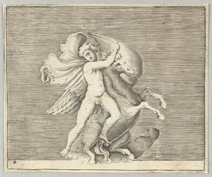 Man worstelt met gevleugeld paard, gepubliceerd ca. 1599-1622