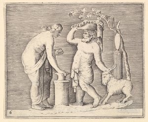 Man en vrouw die een geit offeren, gepubliceerd ca. 1599-1622