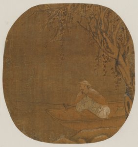 Man die vist vanuit een boot onder een boom, Mogelijk Ming-dynastie, 1368-1644
